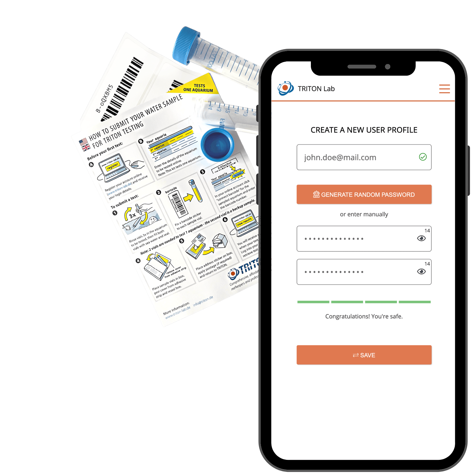 TRITON ICP-Test Registrierung auf dem Smartphone — Barcode scannen, Konto erstellen und Probe einsenden